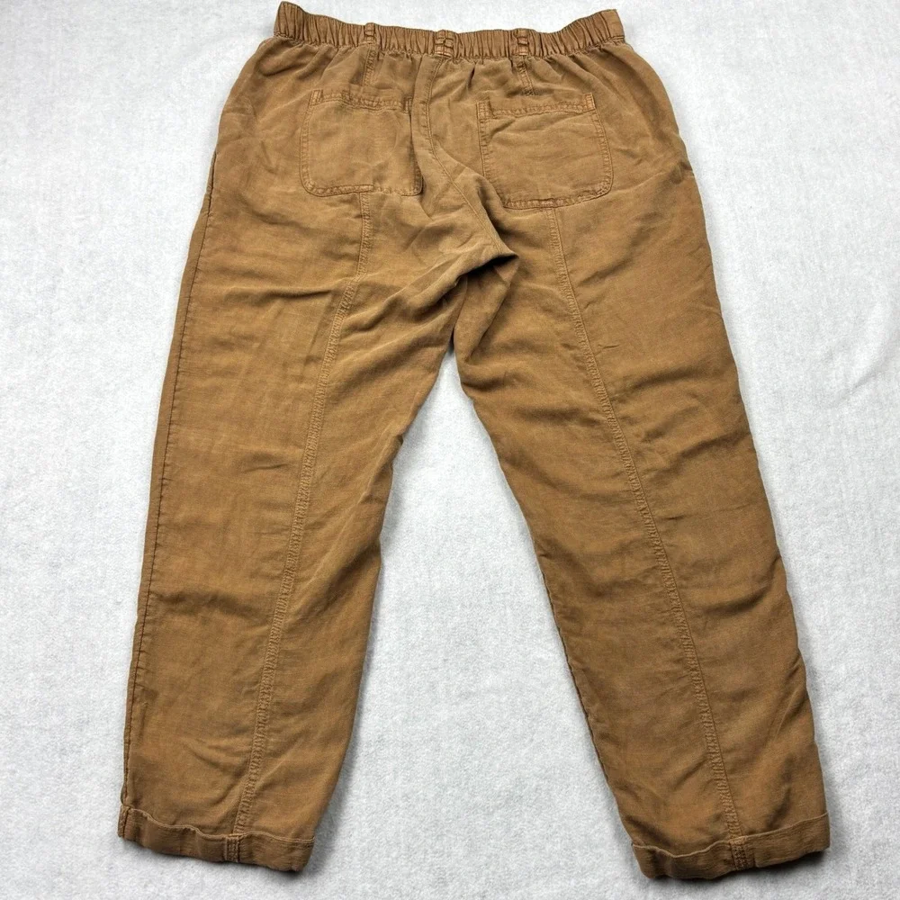 CC California Womens Large Brown Linen Blend Elastic Waist Tapered Ankle Pants